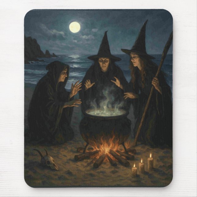 Mousepad Três Bruxas Criam Cauldron Full Moon Beach (Frente)