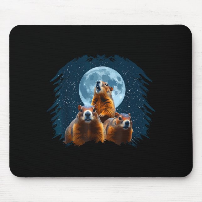 Mousepad Três Cabeças de Marmota e Lua Feliz Dia da Marmota (Frente)