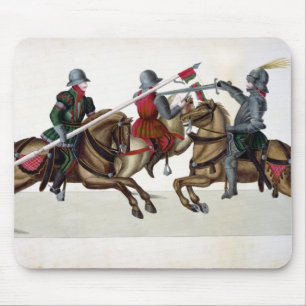 Mousepad Três cavaleiros em um competiam, placa 'de um