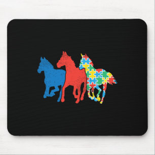 Mousepad Três Cavalos Quebra-cabeça Vermelho Azul Autismo C