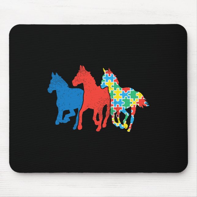 Mousepad Três Cavalos Quebra-cabeça Vermelho Azul Autismo C (Frente)