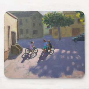 Mousepad Três crianças com espanha das bicicletas