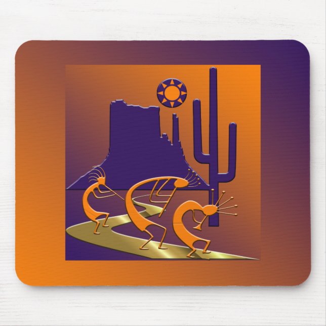 Mousepad Três Kokopelli na estrada Ouro (Frente)