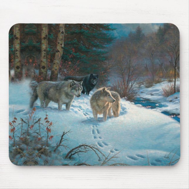 Mousepad três lobos na Floresta de inverno (Frente)