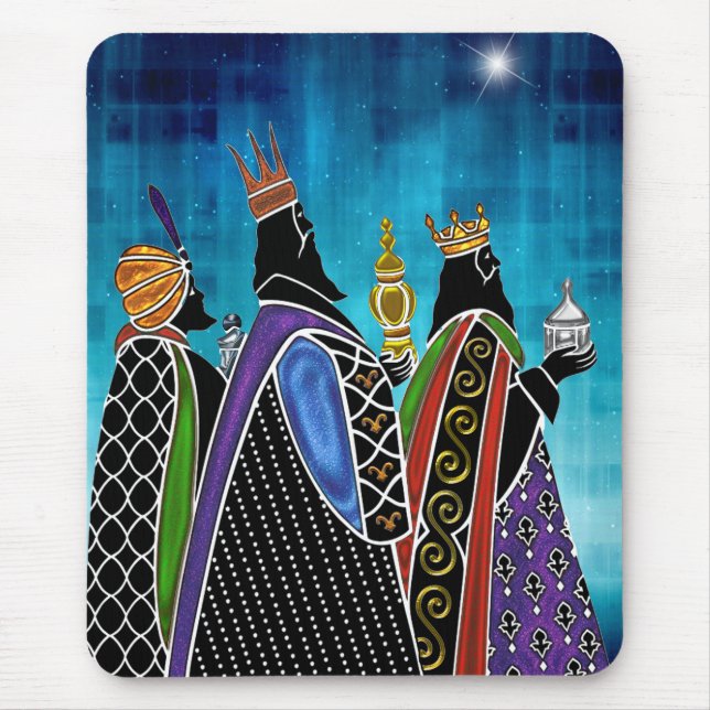 Mousepad Três Mágis com presentes sob o céu estrelado (Frente)