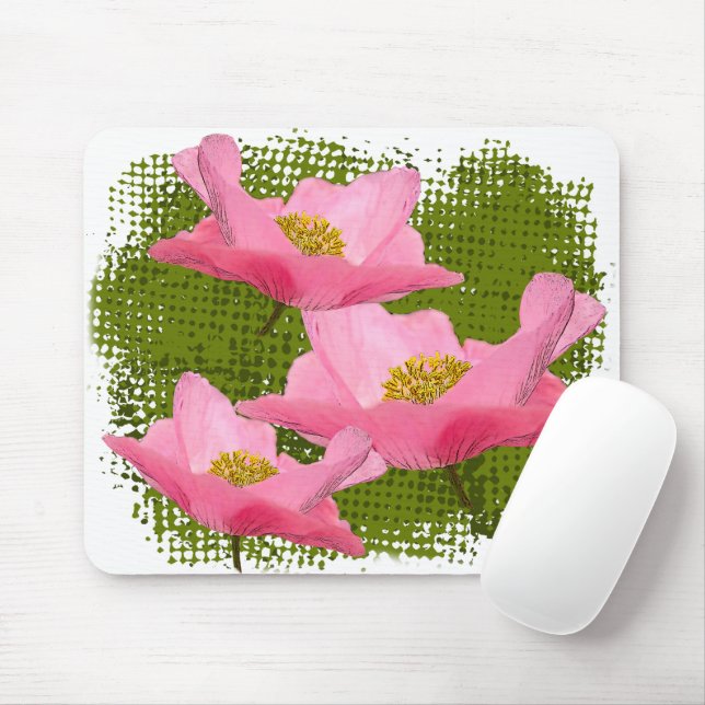 Mousepad Três papagaios Bonito flutuantes, cor-de-rosa (Com mouse)
