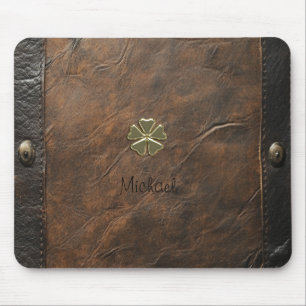 Mousepad Trevo de Ouro do Dia de São Patrício, Couro Marrom