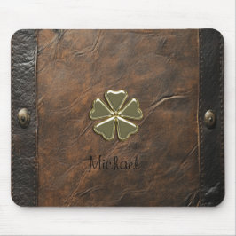 Mousepad Trevo de Ouro do Dia de São Patrício, Couro Marrom