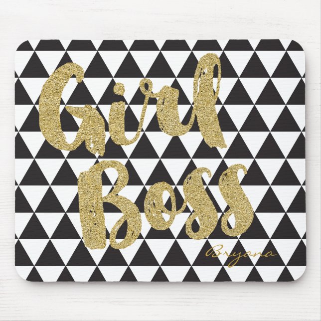 Mousepad Triângulos Preto e Branco GAROTA CHEFE Dourado Fal (Frente)