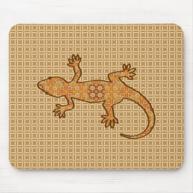 Mousepad Tribal batik Gecko - ferrugem, âmbar e bronzeada (Frente)