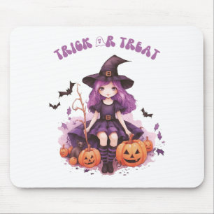Mousepad Trick ou Treine Pumpkins e Morcegos de Bruxas Roxa