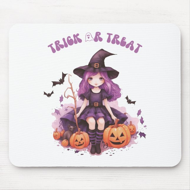 Mousepad Trick ou Treine Pumpkins e Morcegos de Bruxas Roxa (Frente)