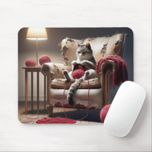 Mousepad Tricô De Gato Na Cadeira Antiga