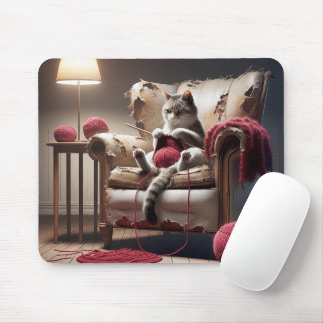 Mousepad Tricô De Gato Na Cadeira Antiga (Com mouse)