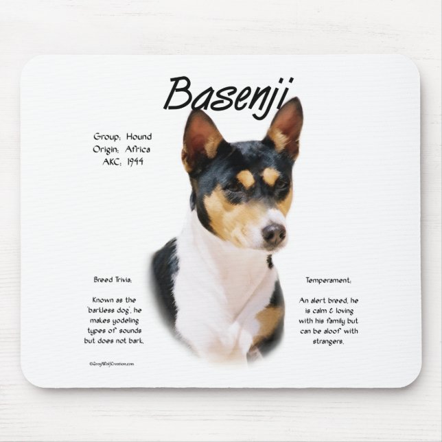 Mousepad Tricolor Basenji History, Tudo sobre Basenjis (Frente)