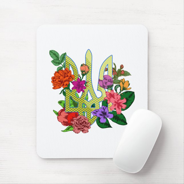 Mousepad tridente tryzub da heráldica ucraniana flores flor (Com mouse)