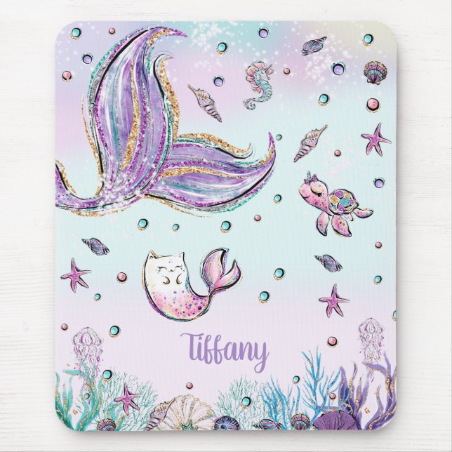 Mousepad Trilha Sereia Whimsical Sob O Mar Rainbow Coral (Frente)