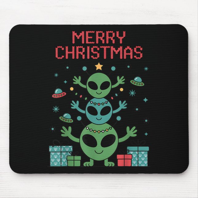 Mousepad Trío de alienígenas engraçados alegre Natal feio c (Frente)