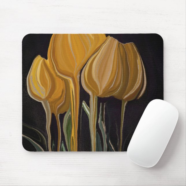 Mousepad Trio de Tulipas Douradas em Preto (Com mouse)