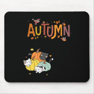 Mousepad Trio Gatos De Pumpkin Bonitos Olá Queda Autumn Eng