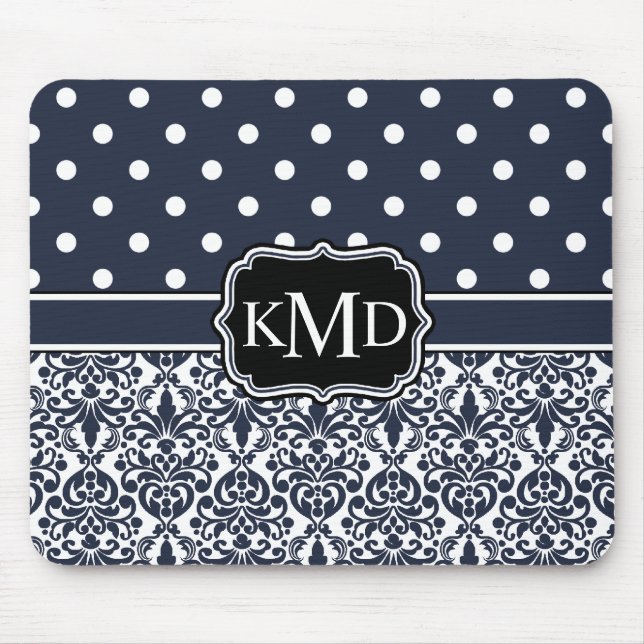 Mousepad Trio Monogramed Marinho Damask (Frente)