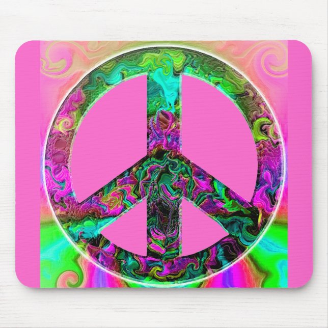 Mousepad Trippy Pink Peace Sign (Frente)