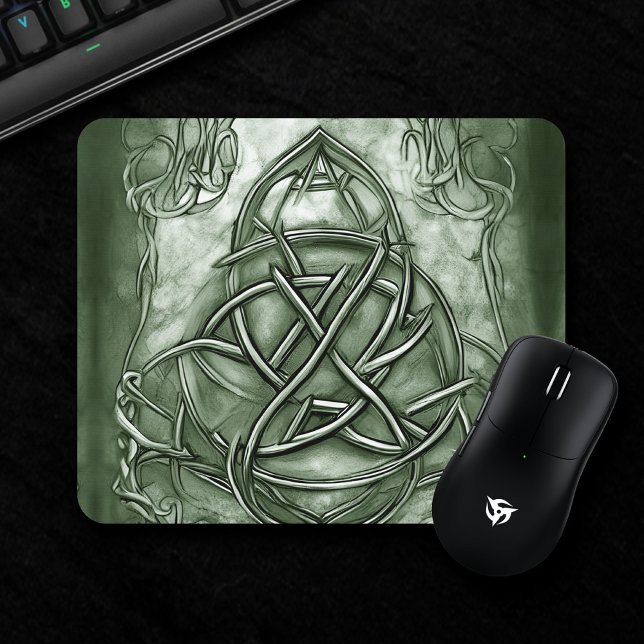 Mousepad Triquetra Trinity Knot Sage Green Faux Metalical (Criador carregado)