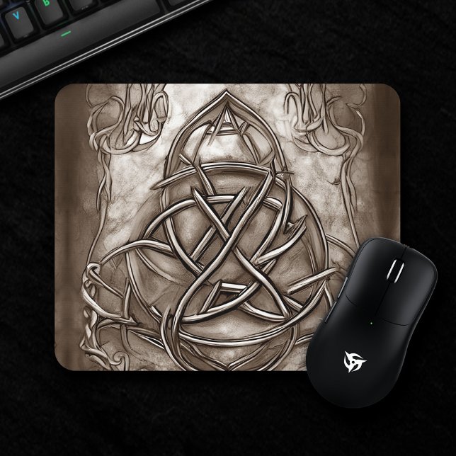 Mousepad Triquetra Trinity Knot Sepia Faux Tin Metálico (Criador carregado)