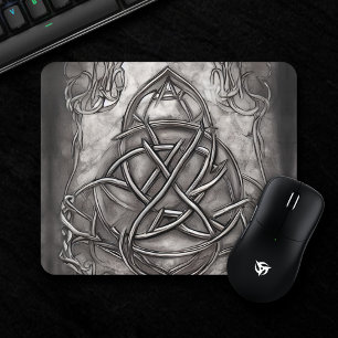 Mousepad Triquetra Trinity Knot Silvery Pewter Faux Metal