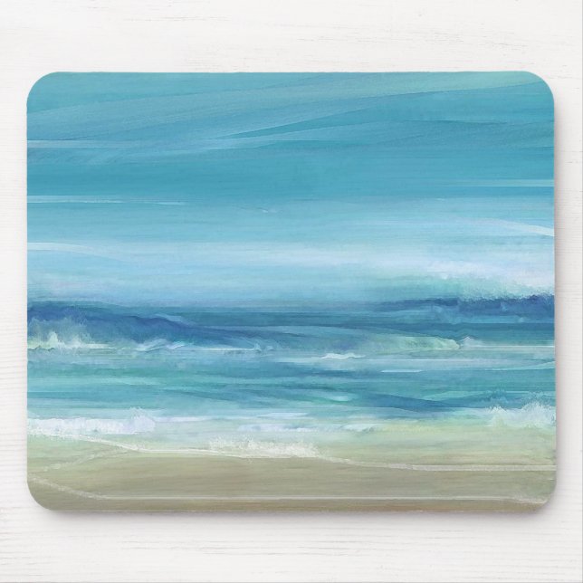 Mousepad Tropical Beach Sea Blue Ocean Waves Watercolor (Frente)