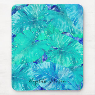Mousepad Tropical Blue Leaf Pattern