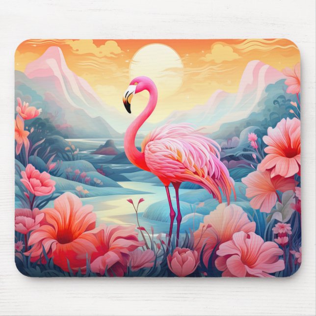 Mousepad Tropical Flamingo com Flores-76280 (Frente)
