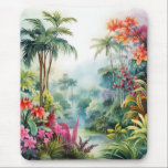 Mousepad Tropical Forest<br><div class="desc">A Watercolour landscape of a tropical forest with colourful flowers</div>