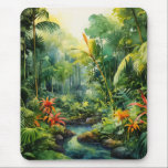 Mousepad Tropical Forest<br><div class="desc">A Watercolour landscape of a tropical forest with colourful flowers</div>