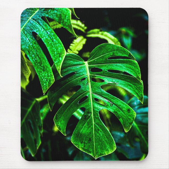 Mousepad Tropical Monstera Glow – Jungle Leaf Photography (Frente)