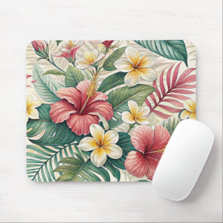 MOUSEPAD TROPICAL RED AND YELLOW HIBISCUS FLORAL BLOOMS