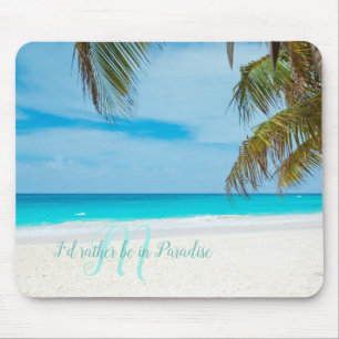 Mousepad Tropical Sandy Beach Turquoise Monograma Palm Tree