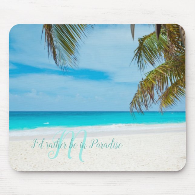 Mousepad Tropical Sandy Beach Turquoise Monograma Palm Tree (Frente)