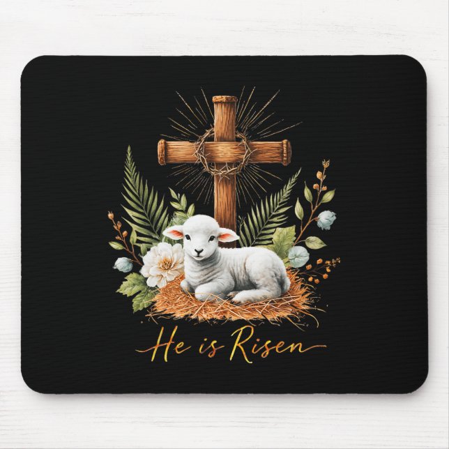 Mousepad True Easter He Is Risen Lamb Crown Of Thorn Cross  (Frente)