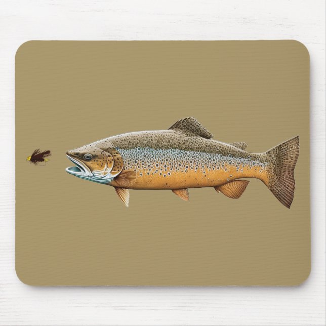 Mousepad Truta marrom de pesca com mosca (Frente)