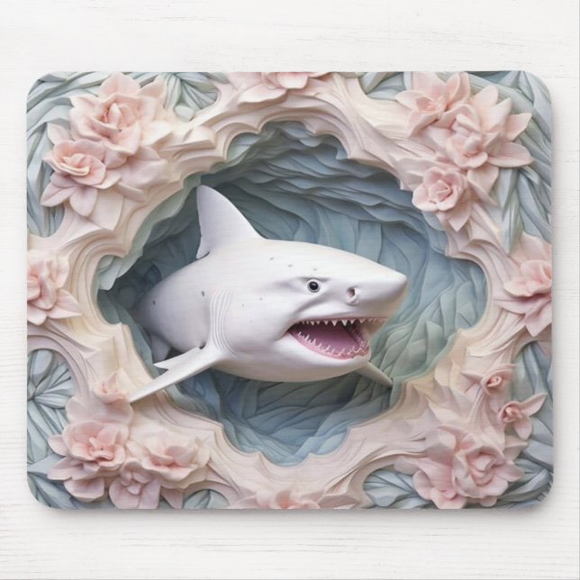 Mousepad Tubarão Branco 3D (Frente)