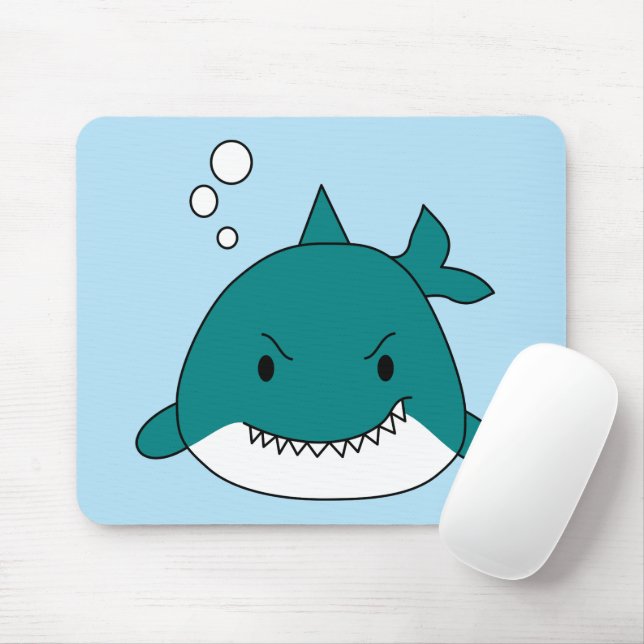 Mousepad Tubarão Branco e Azul Desenho Animado (Com mouse)