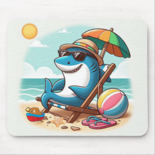 Mousepad Tubarão-cartoon gritante/praia