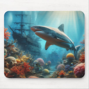 Mousepad Tubarão-tigre costeiro/náutico e recife de coral