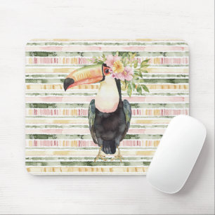 Mousepad Tucano Pássaro Rosa Listras Verdes