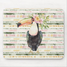 Mousepad Tucano Pássaro Rosa Listras Verdes