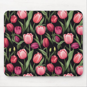 Mousepad Tulipa Floral Vermelha e Rosa