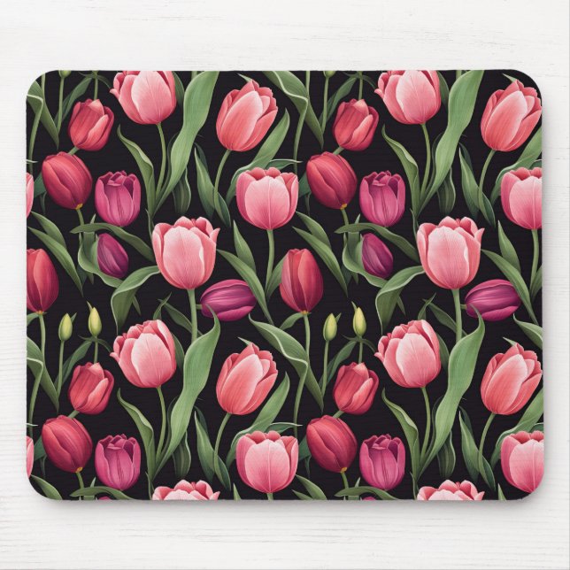 Mousepad Tulipa Floral Vermelha e Rosa (Frente)