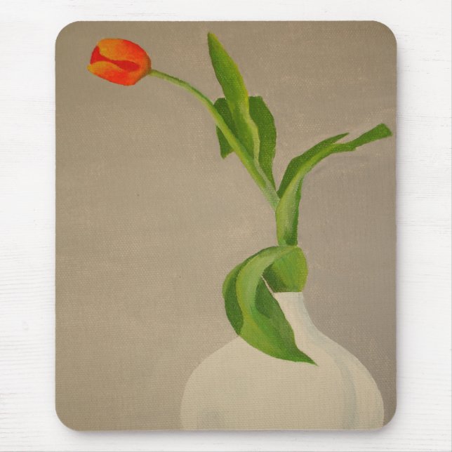 Mousepad Tulipa Vermelha solteiro Num Vaso Branco (Frente)