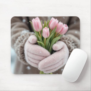 Mousepad Tulipas cor-de-rosa e flocos de neve